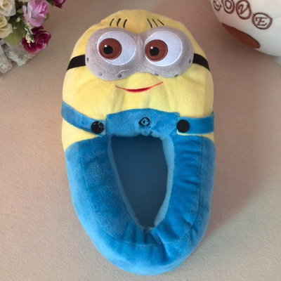 小黄人毛绒包跟室内保暖棉拖鞋