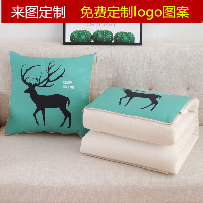 批发定制抱枕被可订制LOGO 多功能棉麻风格礼品抱枕被厂家直销批发