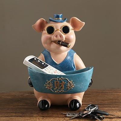 创意招财猪多功能收纳盘干果盘 店铺开业礼物摆件