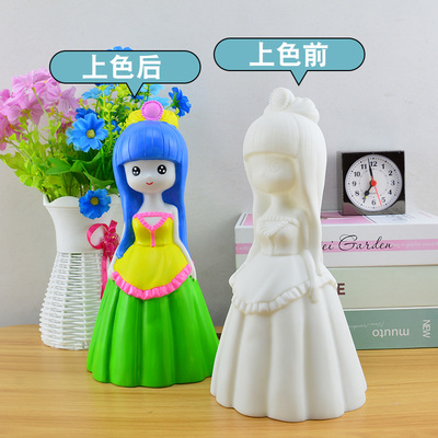 DIY涂色石膏娃娃彩绘白胚画公仔儿童手工玩偶搪胶陶瓷存钱罐玩具